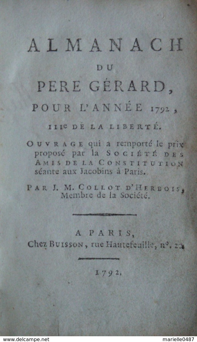 Almanach Du Père Gérard Pour L'année 1792. - 1701-1800