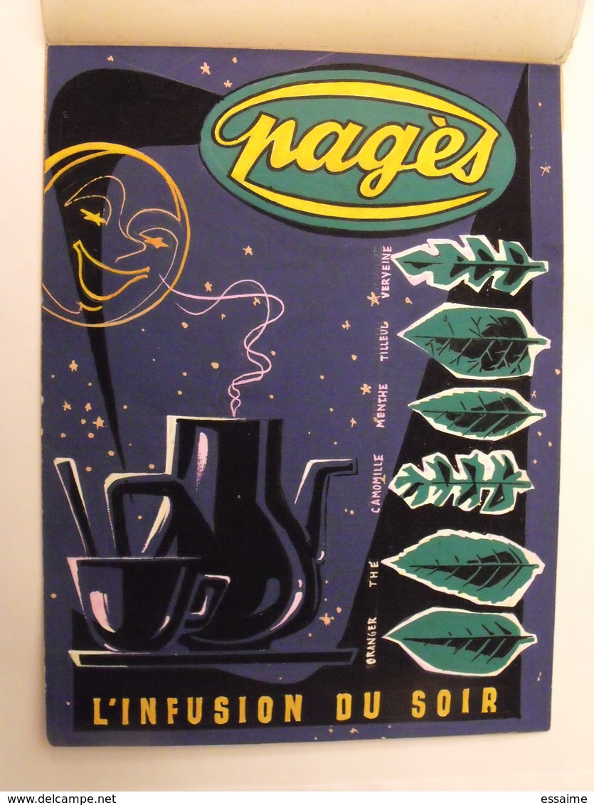 Pagès, L'infusion Du Soir. Gouache. Maquette Originale D'un Panneau Publicitaire Marcel Jost Vers 1950-60 - Plaques En Carton