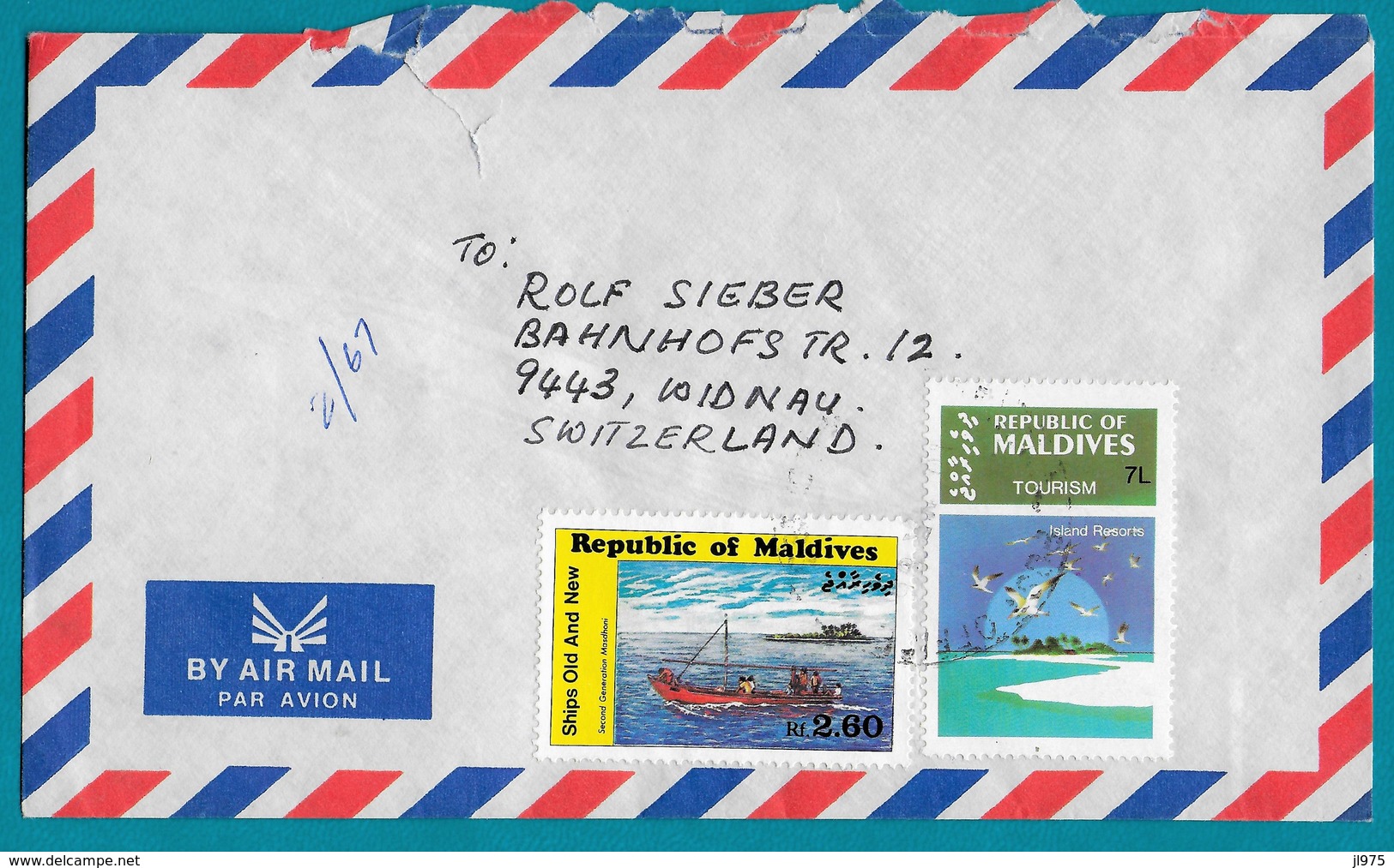 Maldives 2 Timbres Sur Enveloppe Pour La Suisse. - Maldives (1965-...)