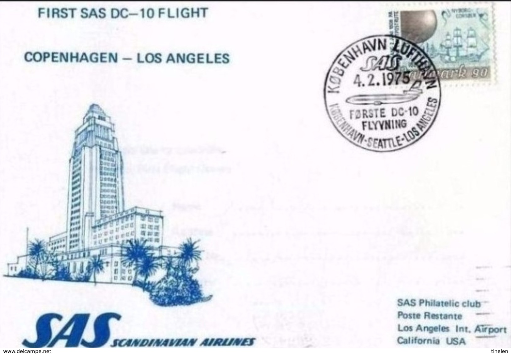SAS - 4.2.75  FFC DC 10  COPENHAGEN   - LOS ANGELES - Aerei