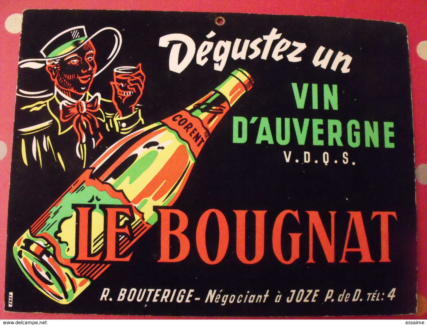 Vin D'Auvergne Le Bougnat. Gouache. Maquette Originale D'un Panneau Publicitaire Marcel Jost Vers 1950-60 - Targhe Di Cartone