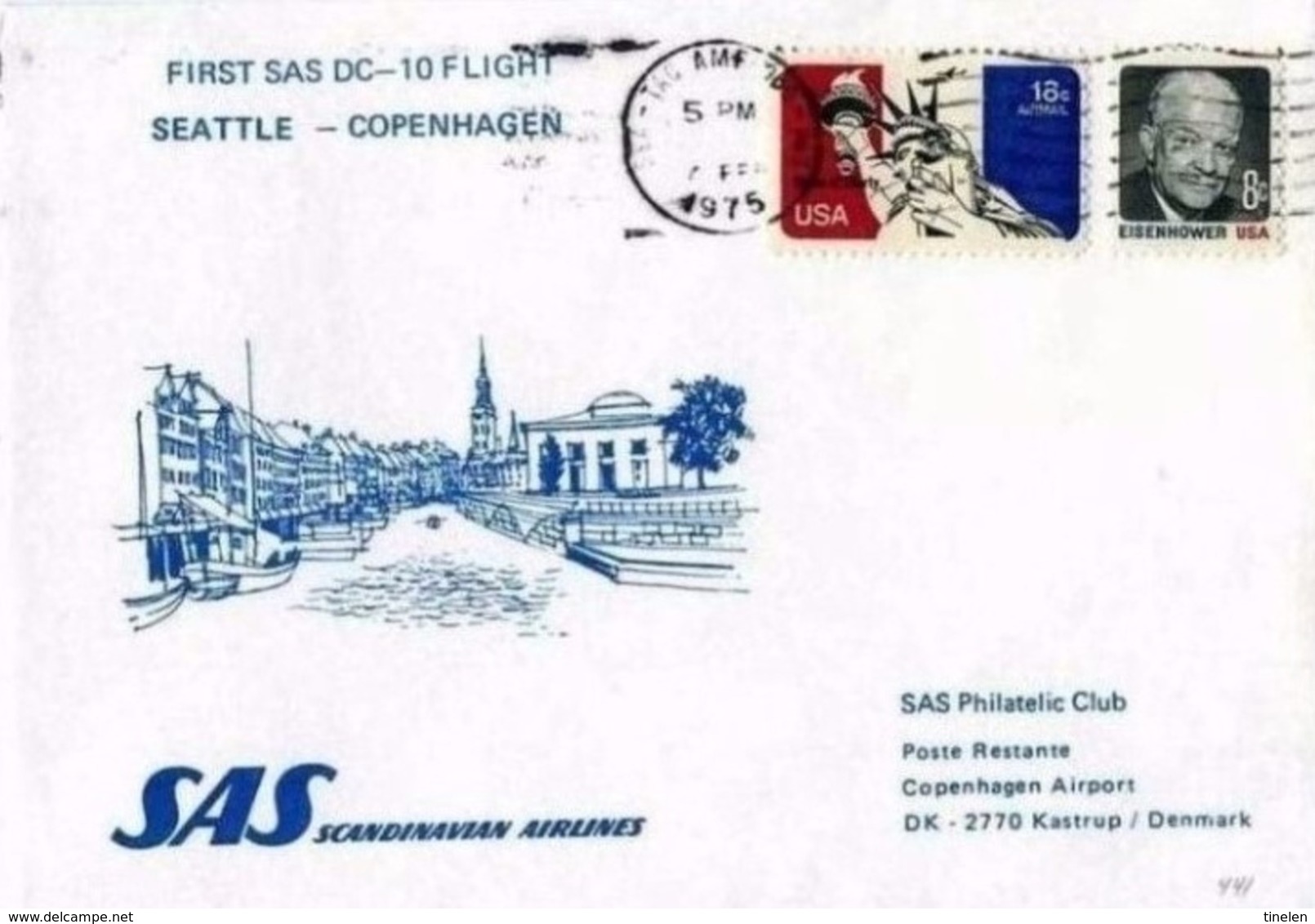 SAS - 4.2.75  FFC DC 10 SEATTLE -  COPENHAGEN - Airplanes