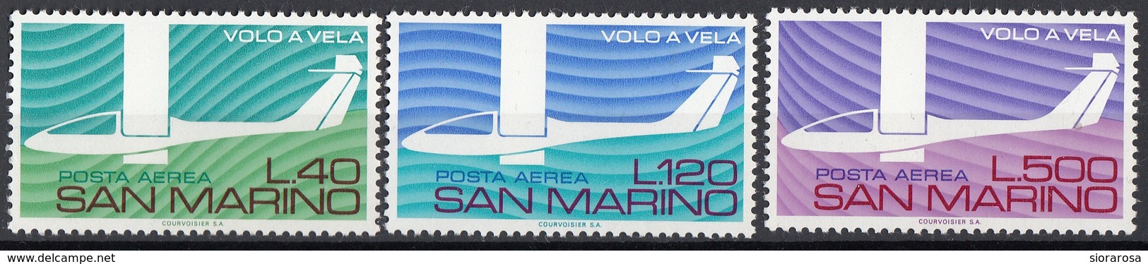 San Marino 1974 Bf. 150/152 Posta Aerea Aerei Moderni Volo A Vela Full Set MNH - Aerei