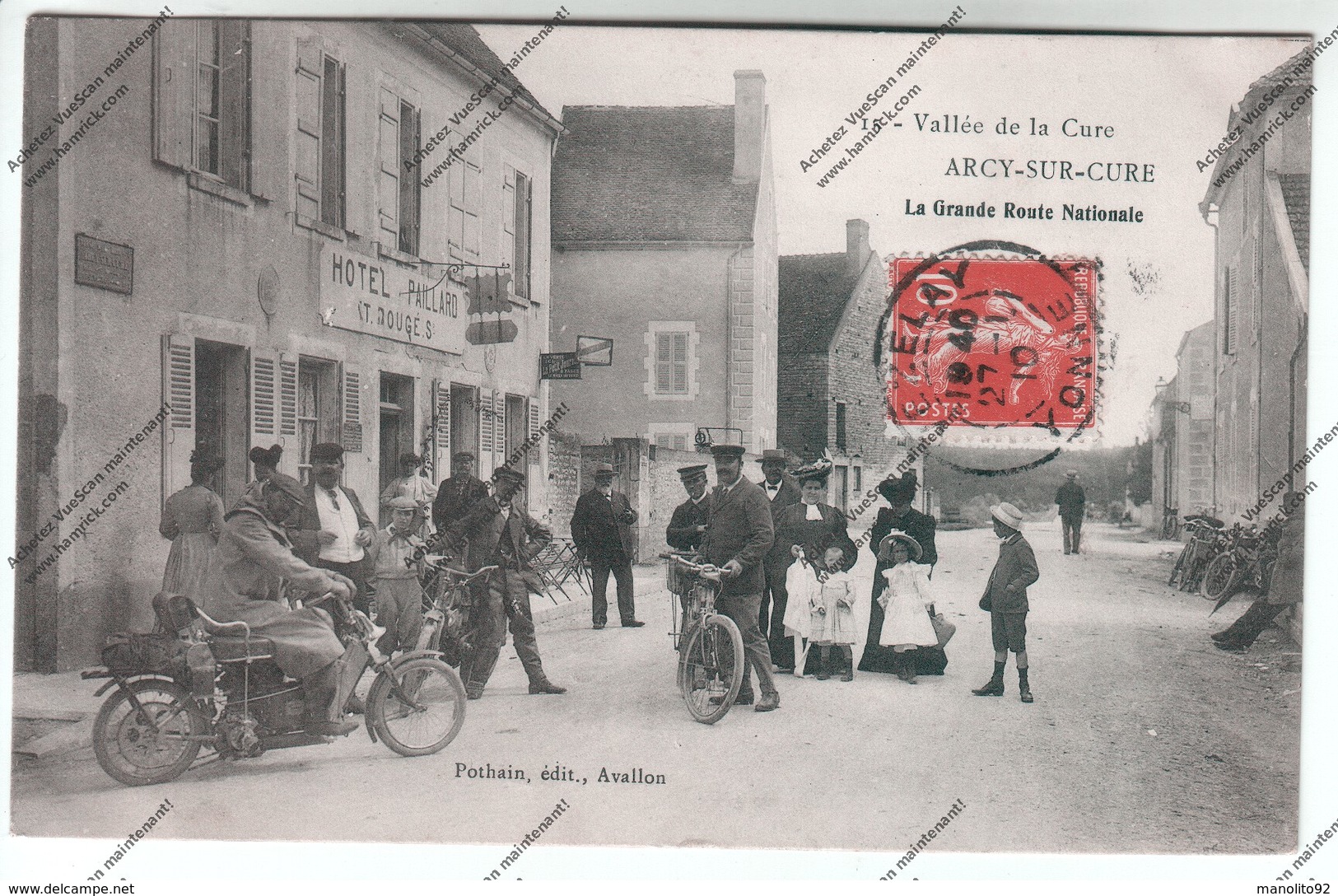 RARE CPA Animée ARCY SUR CURE (89) : La Grande Route Nationale - Hôtel Paillard (motocyclettes, Enfants) - Autres & Non Classés