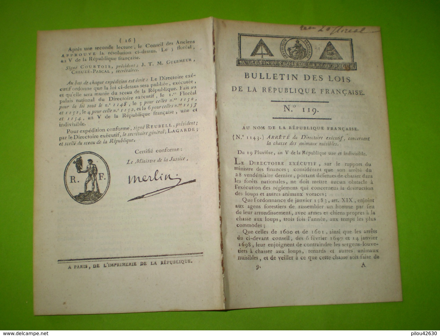 An V :Chasse Aux Animaux Nuisibles: Loups.. Remplacement Fonctionnaires Publics;Droits Sur Billets De Spectacle;sucres - Décrets & Lois