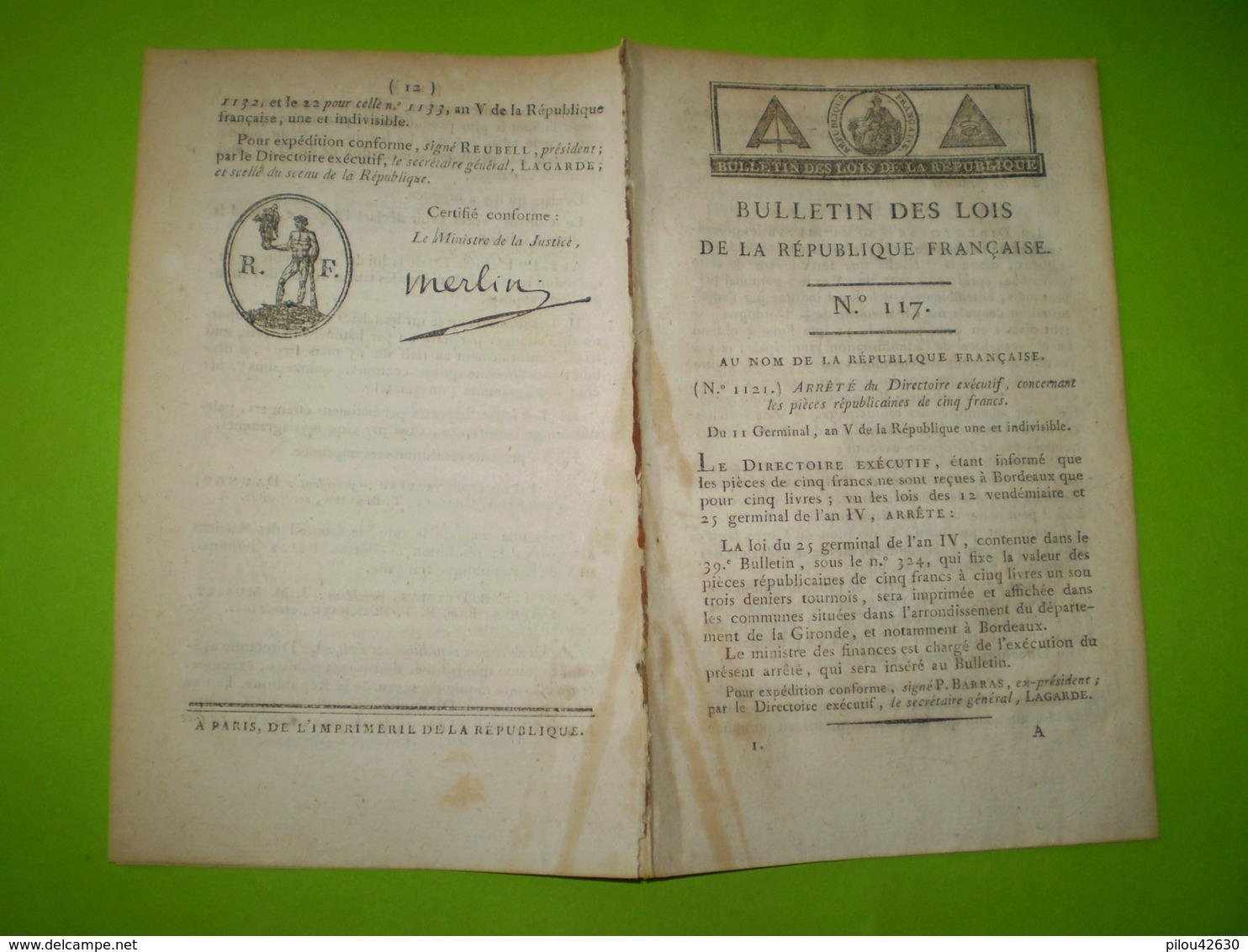 An V:Monnaie:pièces Républicaines De 5 Francs; Prise De Trieste Par Armée D'Italie;Passeports Des USA;Tabacs étrangers - Décrets & Lois