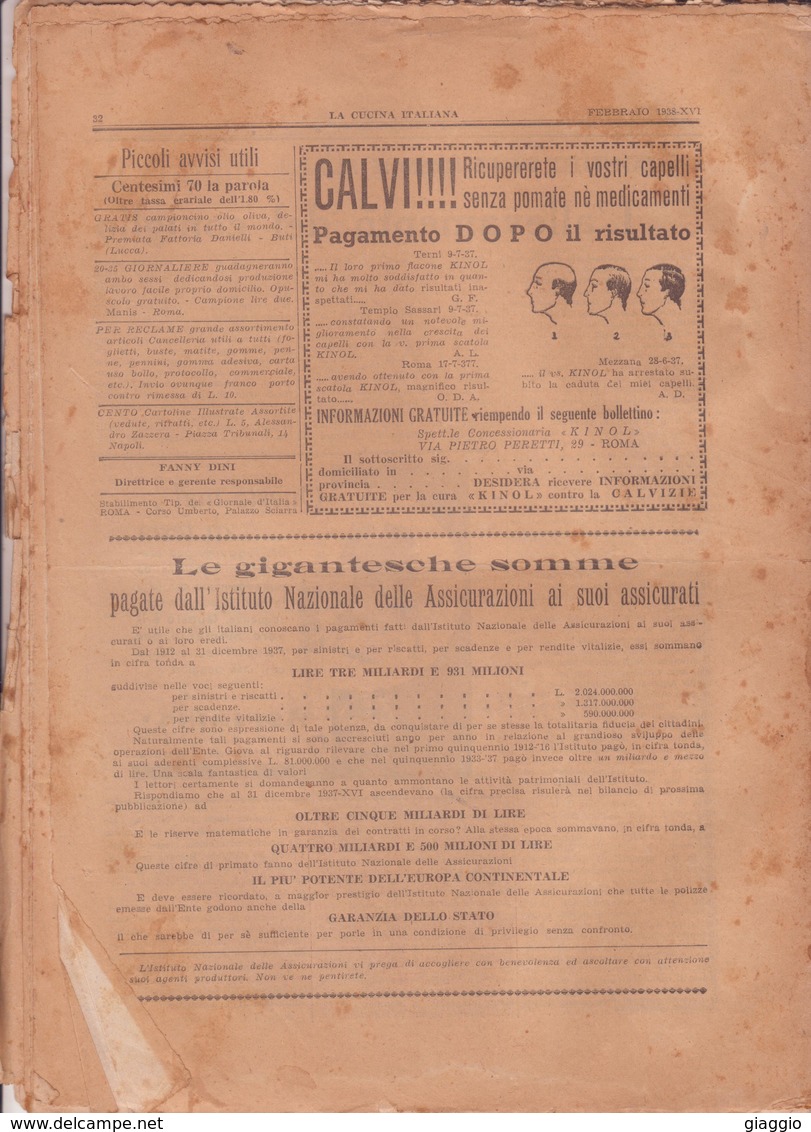 °°° La Cucina Italiana Roma Novembre 1938 Febbraio Xvi A.°°° - Maison, Jardin, Cuisine