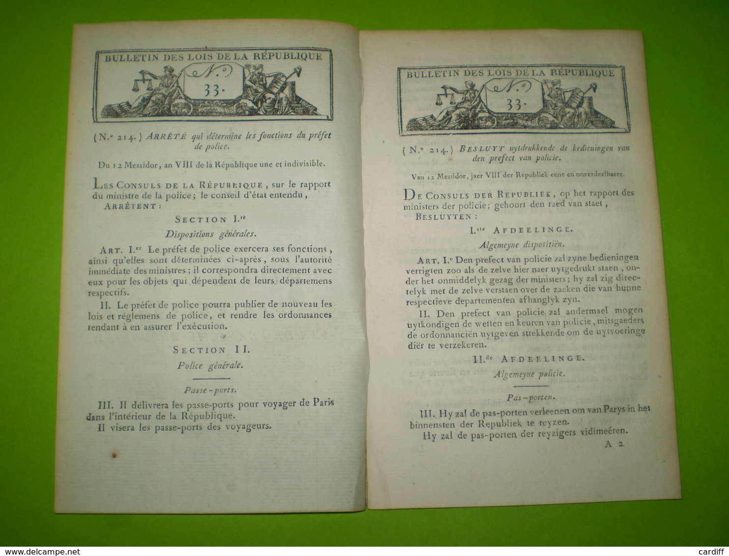 Lois An VIII: Fonctions Du Préfet De Police: Passeport, Police Des Prisons,librairie,théâtre,cultes,poudres Et Salpêtres - Decrees & Laws