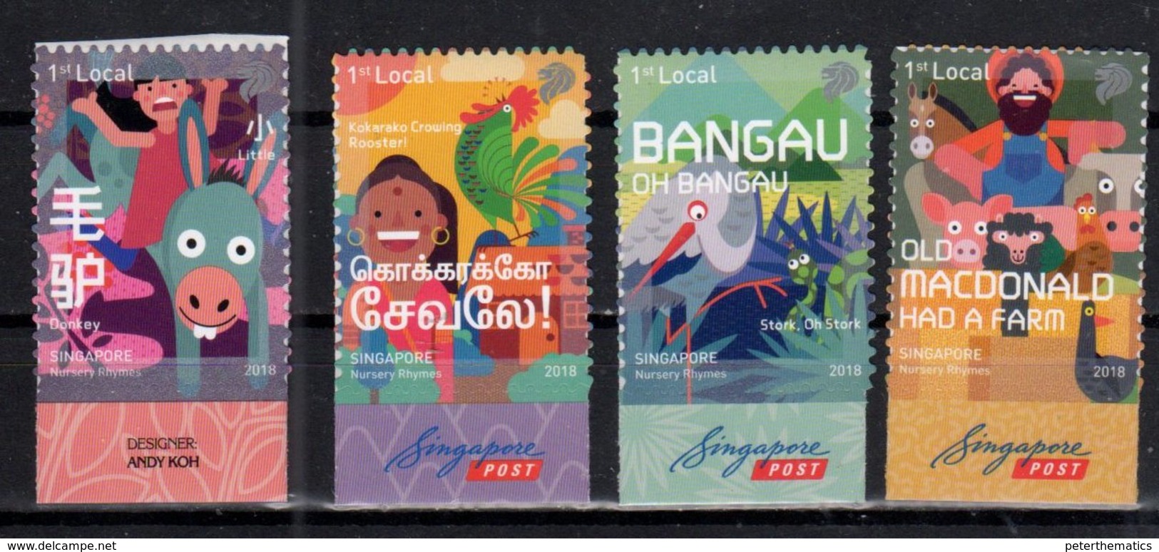 SINGAPORE, 2018,MNH, NURSERY RHYMES, BIRDS, FARM ANIMALS, DONKEYS,  MOUNTAINS, 4v SELF -ADHESIVE - Other & Unclassified