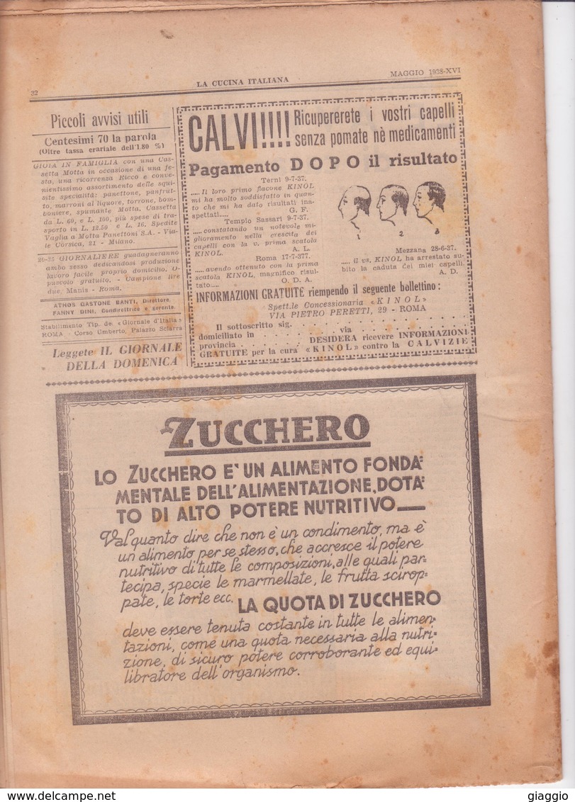 °°° La Cucina Italiana Roma Maggio1938 Xvi A.°°° - Maison, Jardin, Cuisine