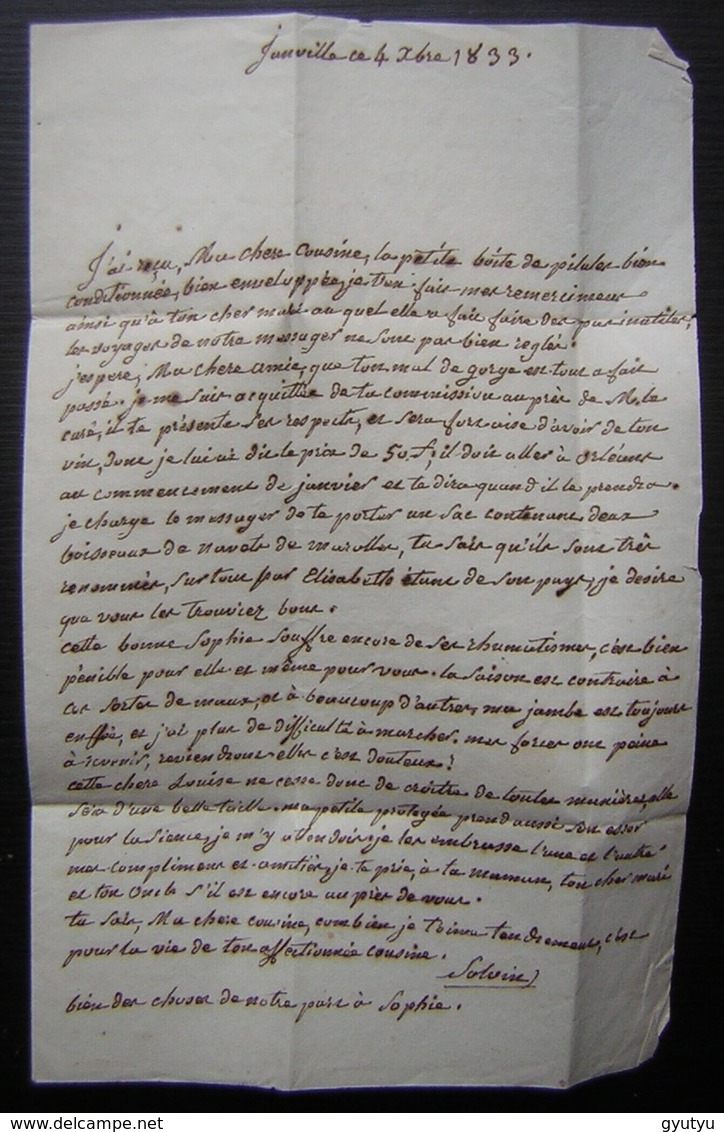 Janville 1833 (Calvados) Lettre Par Porteur Avec La Mention : "avec Un Sac" Pour Mme Schumacher à Orléans Voir Descr - 1801-1848: Précurseurs XIX