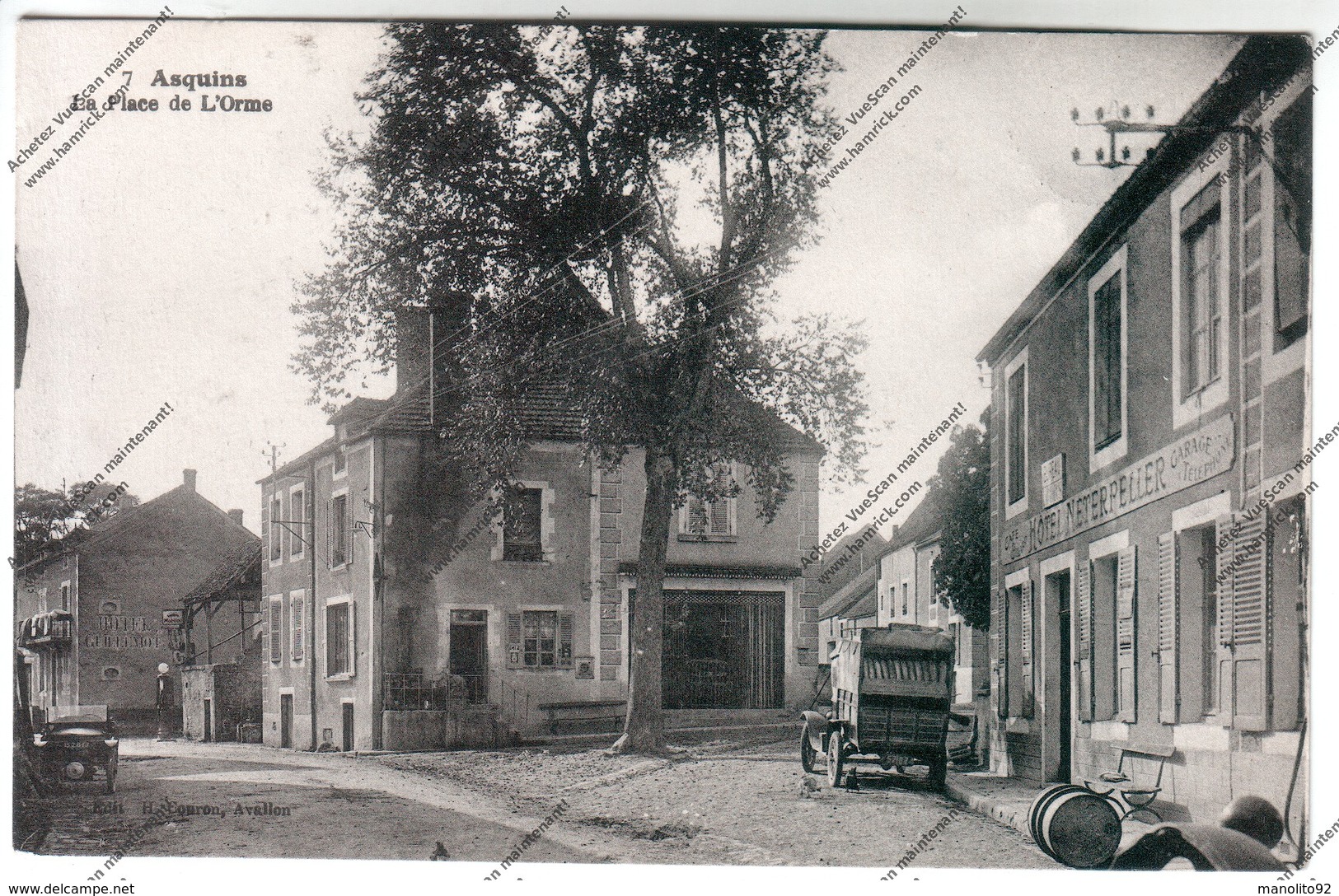 Rare CPA ASQUINS (89) : Hôtel NETERPELLER (café, Garage) - Place De L'Orme - Autres & Non Classés