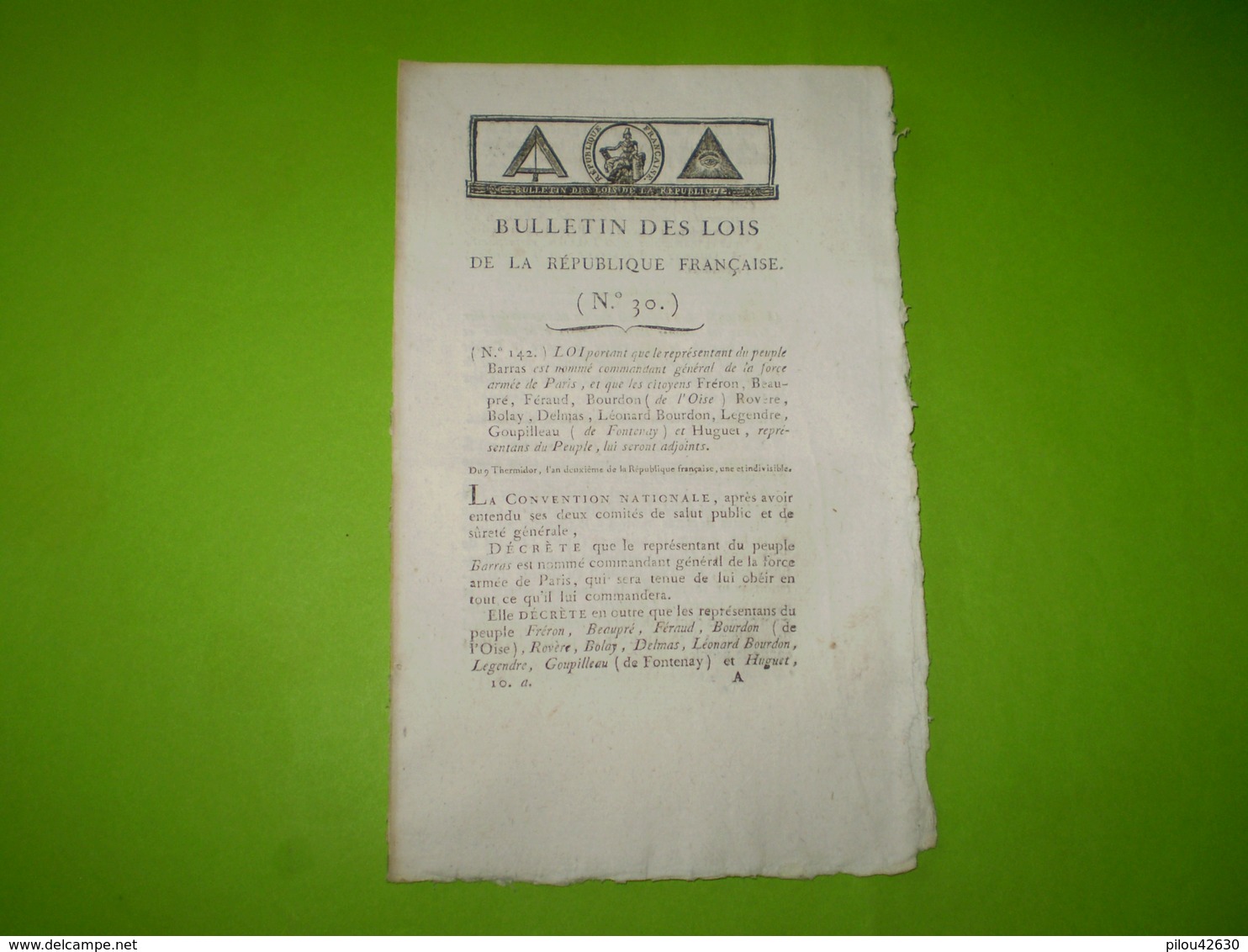 Juillet 1794 Lois An 2: Guillotine Pour Général Lavalette,Boulanger,Robespierre,Couthon,Lebas,Dumas... Dans La Journée. - Decreti & Leggi