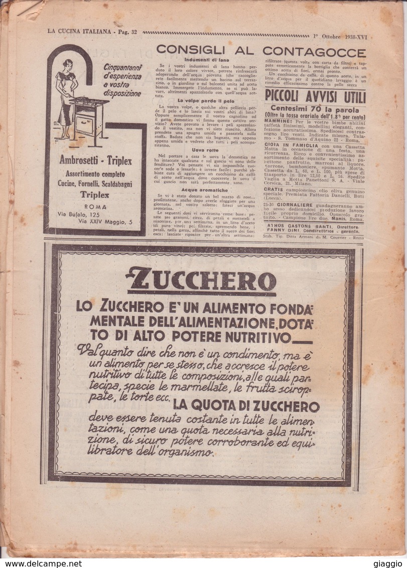 °°° La Cucina Italiana Roma Ottobre 1938 Xvi A.°°° - House, Garden, Kitchen