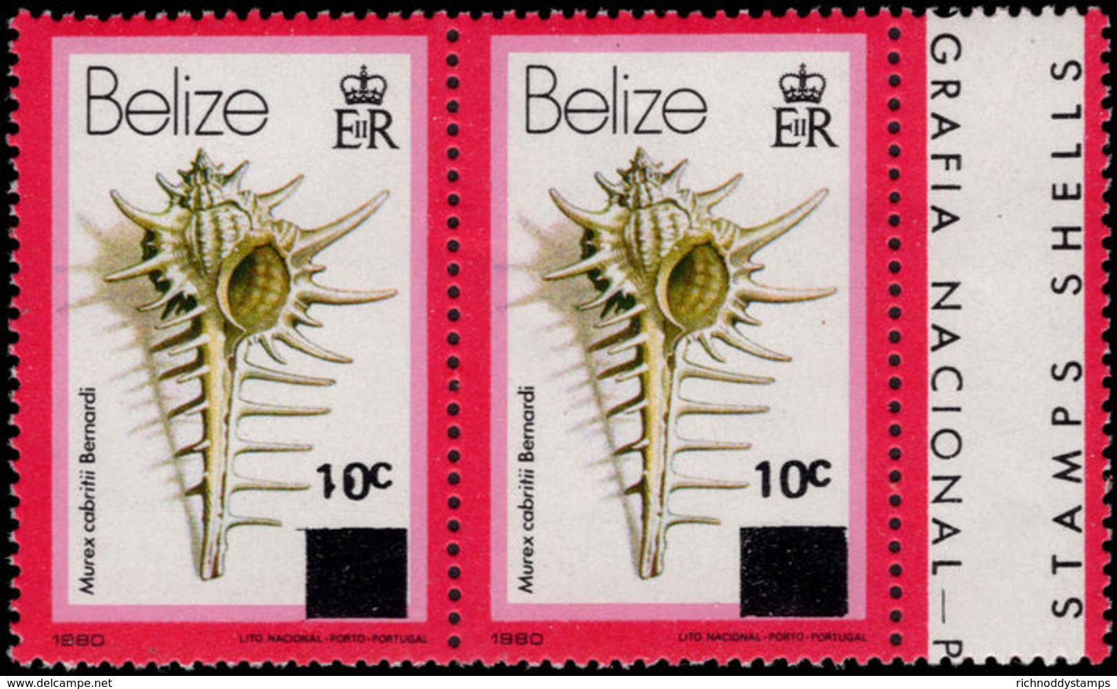 Belize 1981-83 10c Provisional With Both Sized Overprint Blocks In Pair Unmounted Mint. - Belize (1973-...)