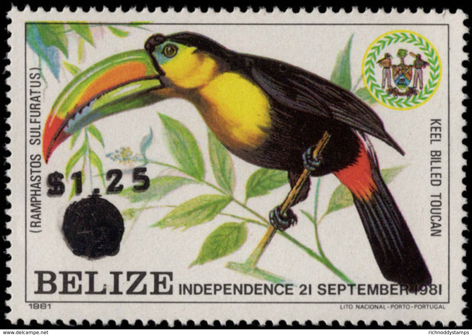 Belize 1983 Keel-billed Toucan Provisional Unmounted Mint. - Belize (1973-...)