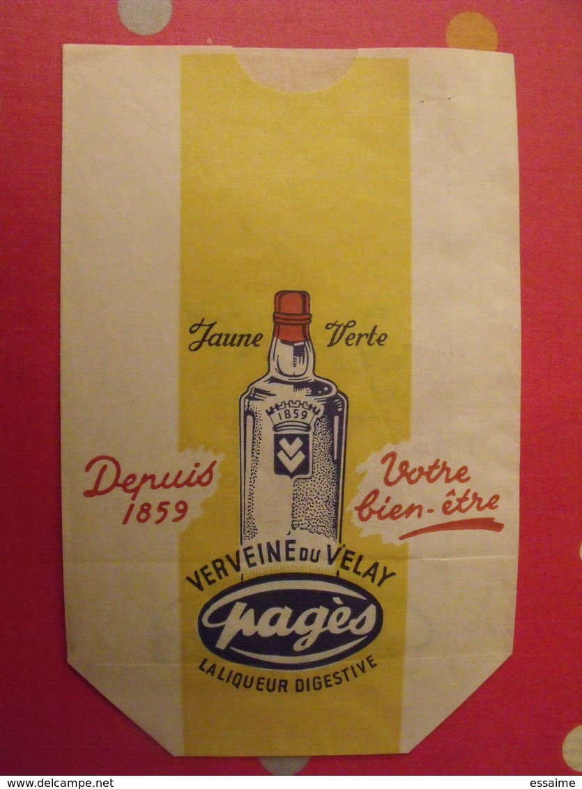 Sac En Papier Verveine Du Velay Pagès, La Liqueur Digestive. Sacs Ghesquières Lille. Vers 1950-60. - Autres & Non Classés