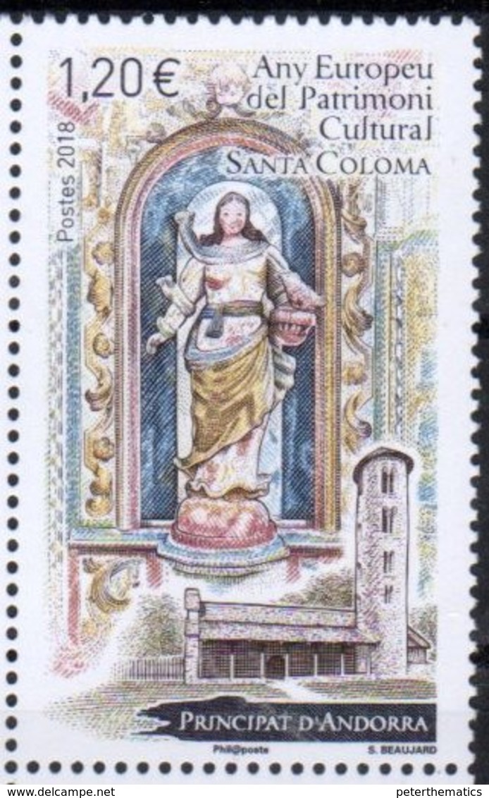 FRENCH ANDORRA, 2018, MNH, EUROPEAN YEAR OF CULTURAL HERITAGE, CHURCHES, SANTA COLOMA,  1v - Churches & Cathedrals