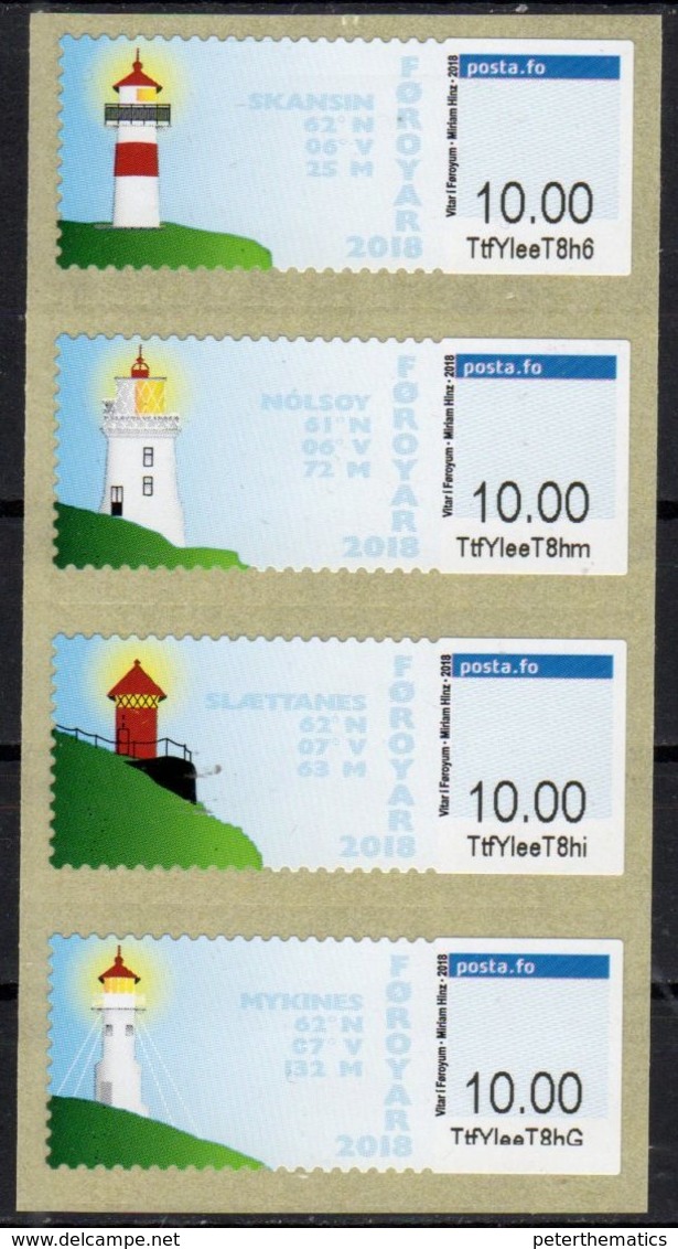 FAROES, 2018, MNH, ATM LABELS, LIGHTHOUSES, 4v - Lighthouses