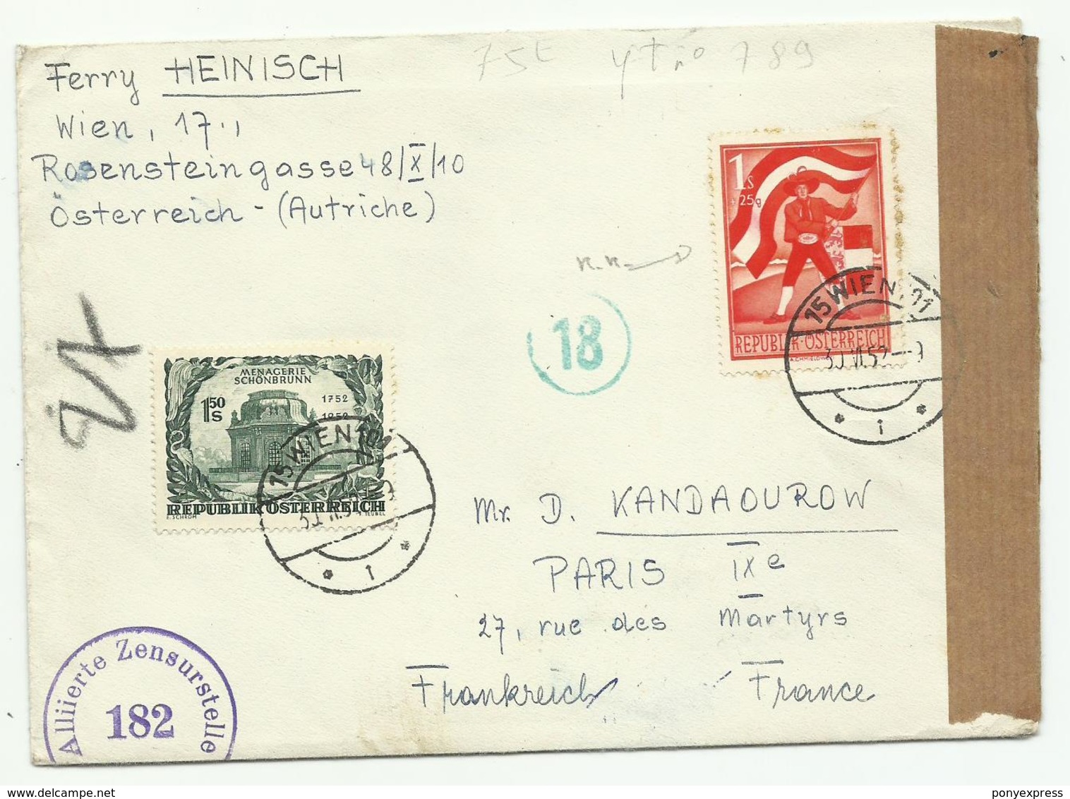 1952 YT N° 789 (Carinthien En Costume) Sur Lettre De Wien Pour Paris - Lettres & Documents