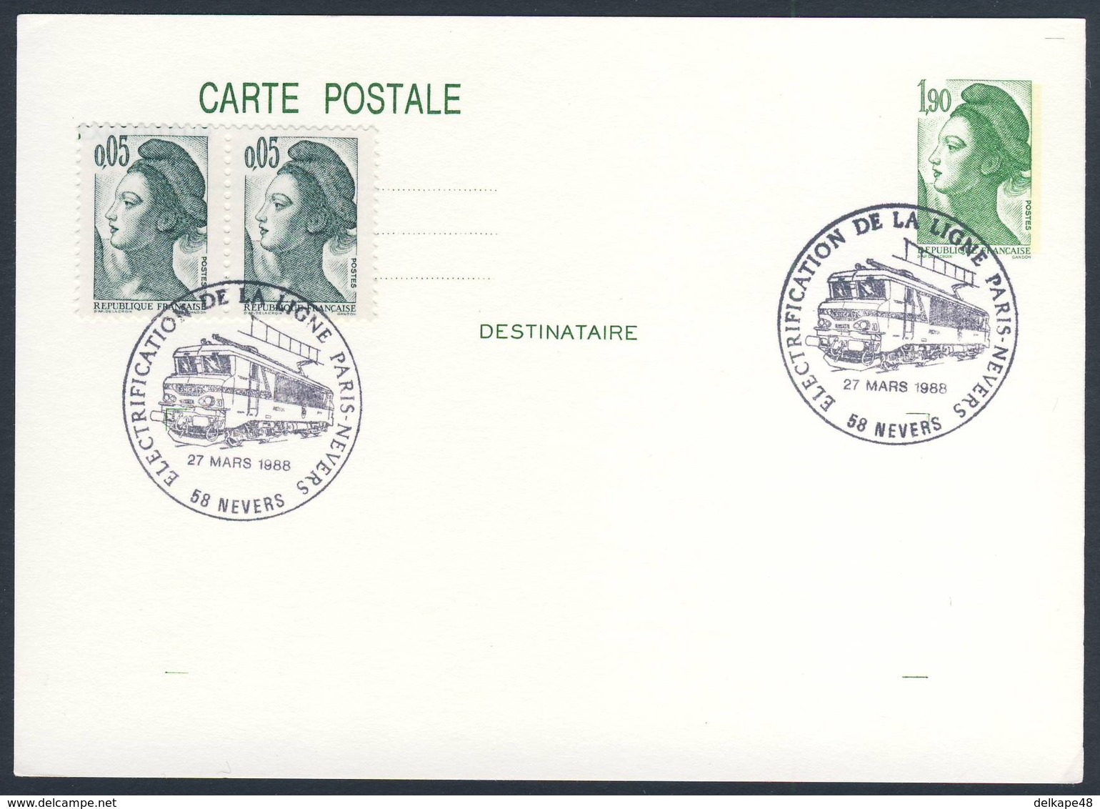 France Rep. Française 1988 Card / Karte / Carte - Electrfication Ligne Paris - Nevers / Elektrifizierung - Treni