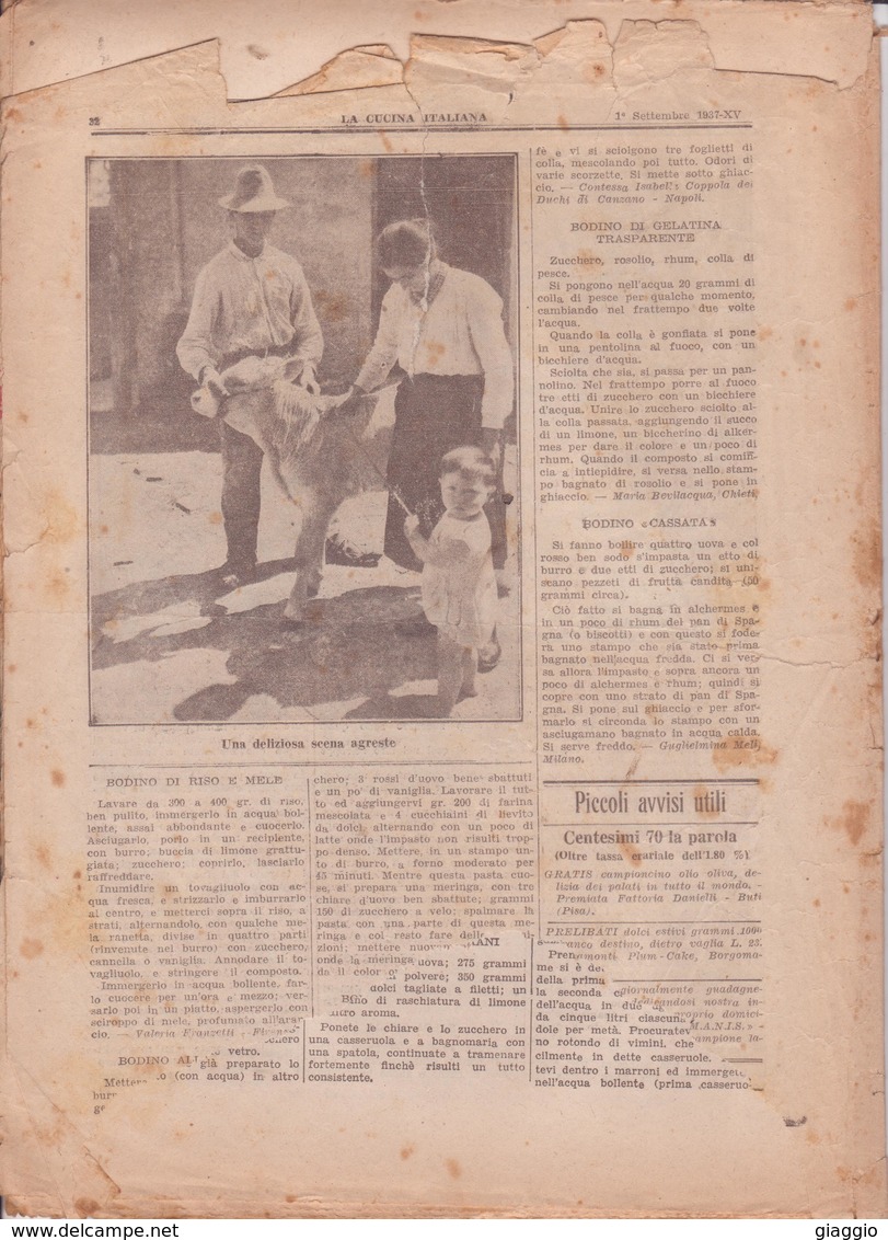 °°° La Cucina Italiana Roma 1937 Settembre A. 9 N.9 °°° - Casa, Giardino, Cucina