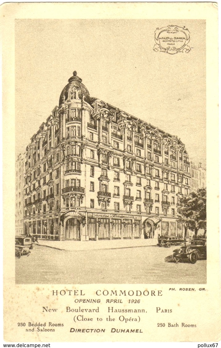 CPA DE PARIS VIII.  HOTEL COMMODORE  BOULEVARD HAUSSMANN. DIRECTION DUHAMEL - Cafés, Hoteles, Restaurantes