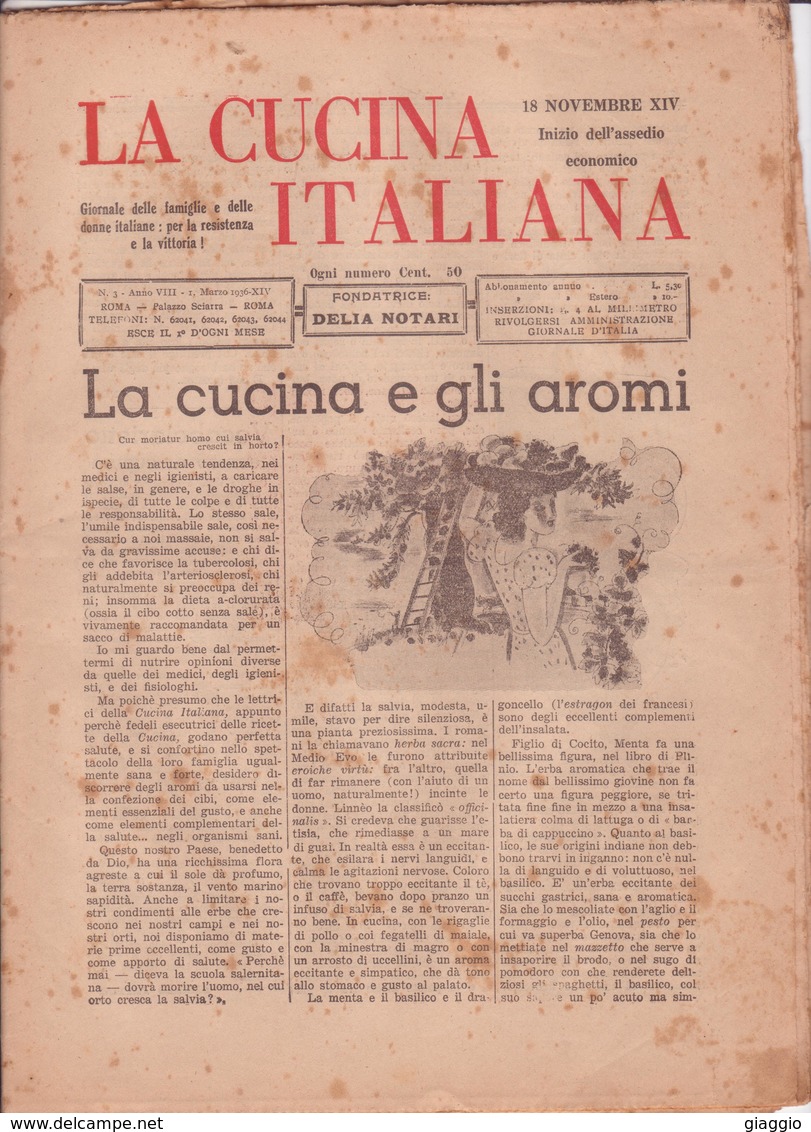 °°° La Cucina Italiana Roma 1936 Marzo N,3 A. 8  °°° - Maison, Jardin, Cuisine