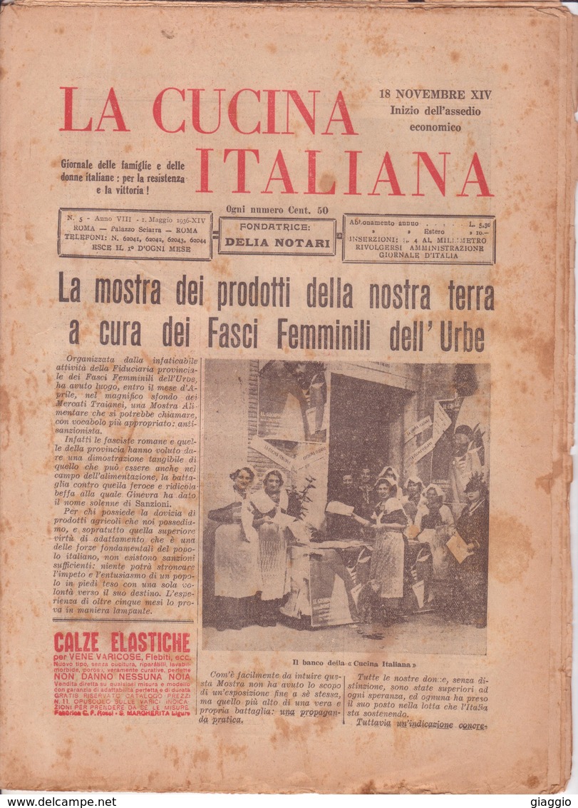 °°° La Cucina Italiana Roma 1936 Maggio N,5 A. 8  °°° - House, Garden, Kitchen