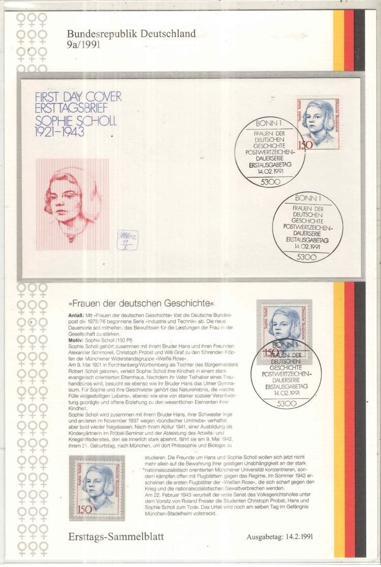 Bund Rep.1991 FDC N.09a Sophie Scholl Scott.1488+See Scans+ - Altri & Non Classificati