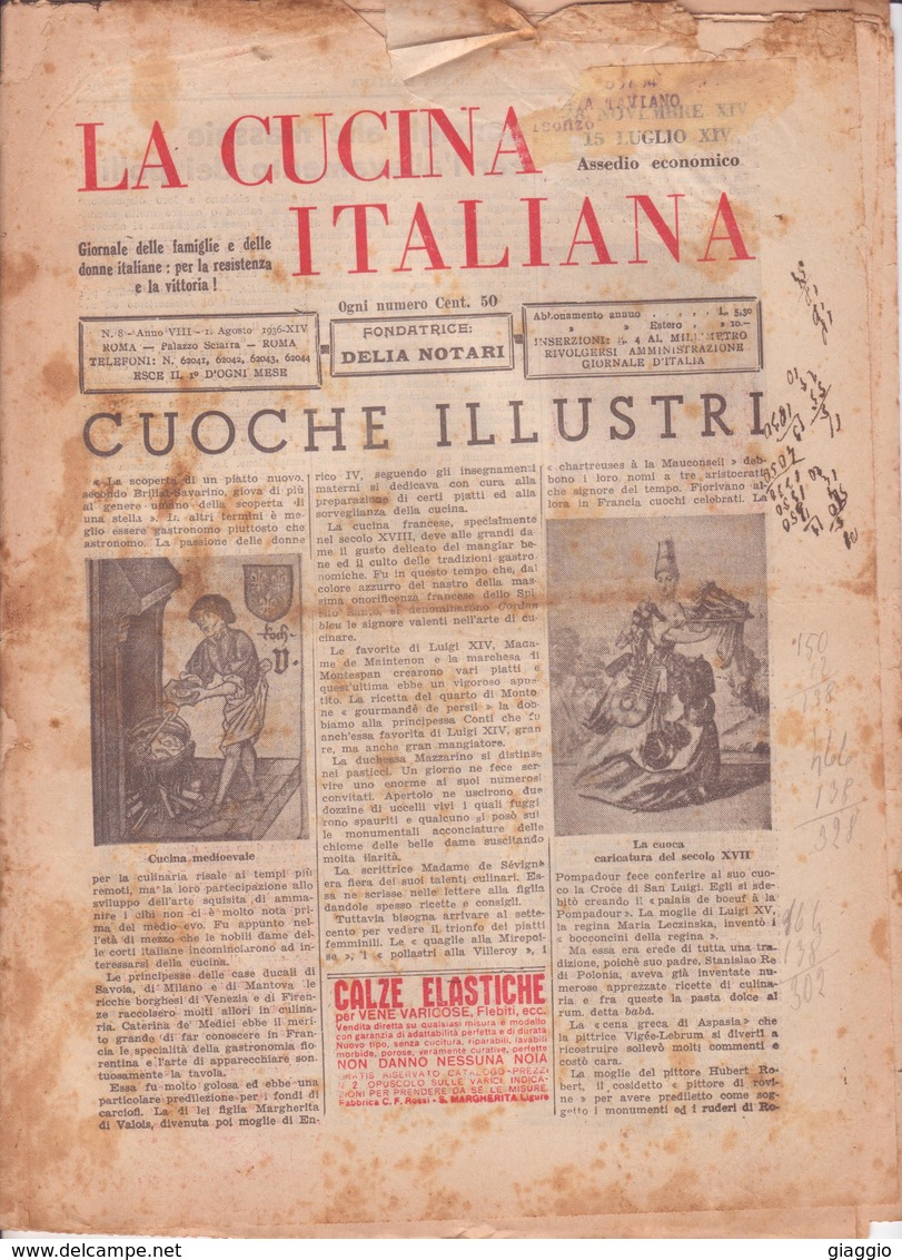 °°° La Cucina Italiana Roma 1936 Agosto N,8 A. 8  °°° - Maison, Jardin, Cuisine