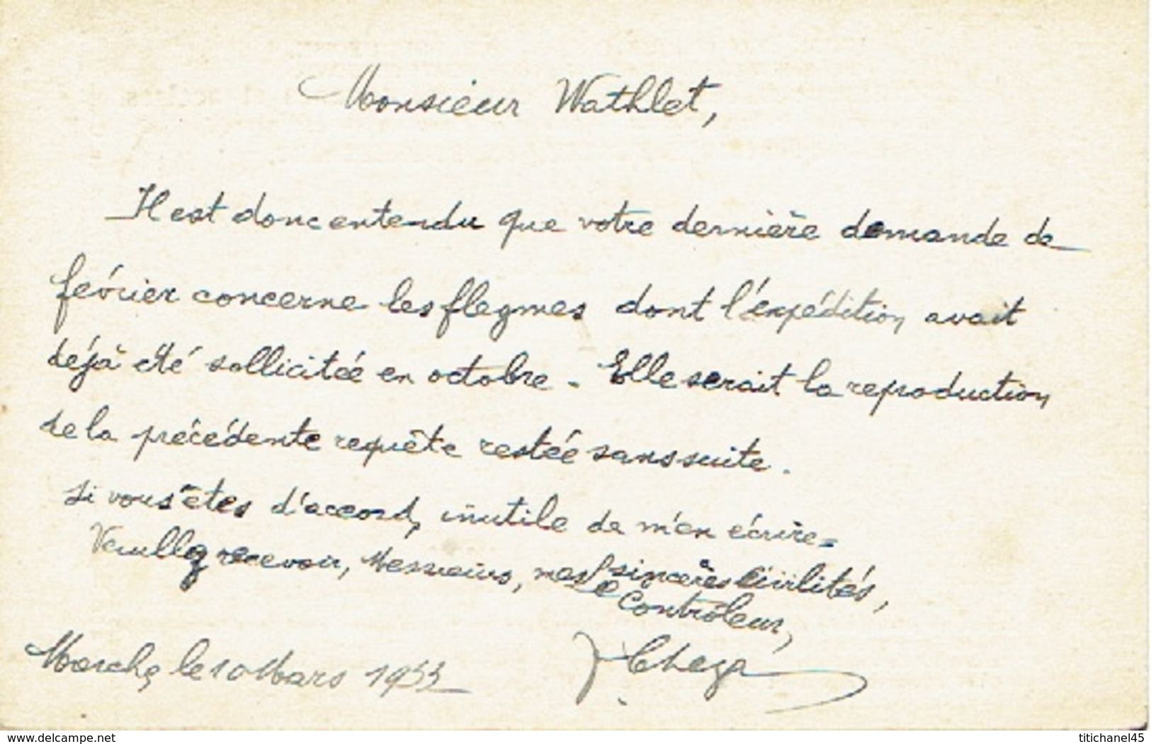 1933 Carte Postale De Service - MINISTERE DES FINANCES CONTROLE DES ACCISES à MARCHE Vers LEGLISE - Zonder Portkosten