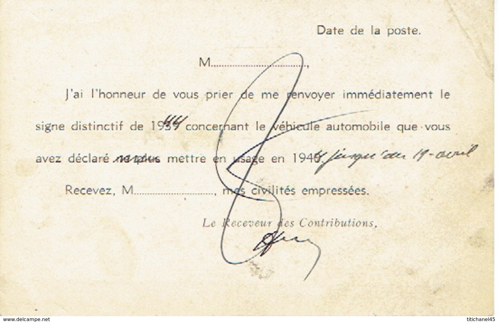 1944 Carte Postale De Service - MINISTERE DES FINANCES BUREAU DES CONTRIBUTIONS DE NEUFCHATEAU Vers LEGLISE - Franchise