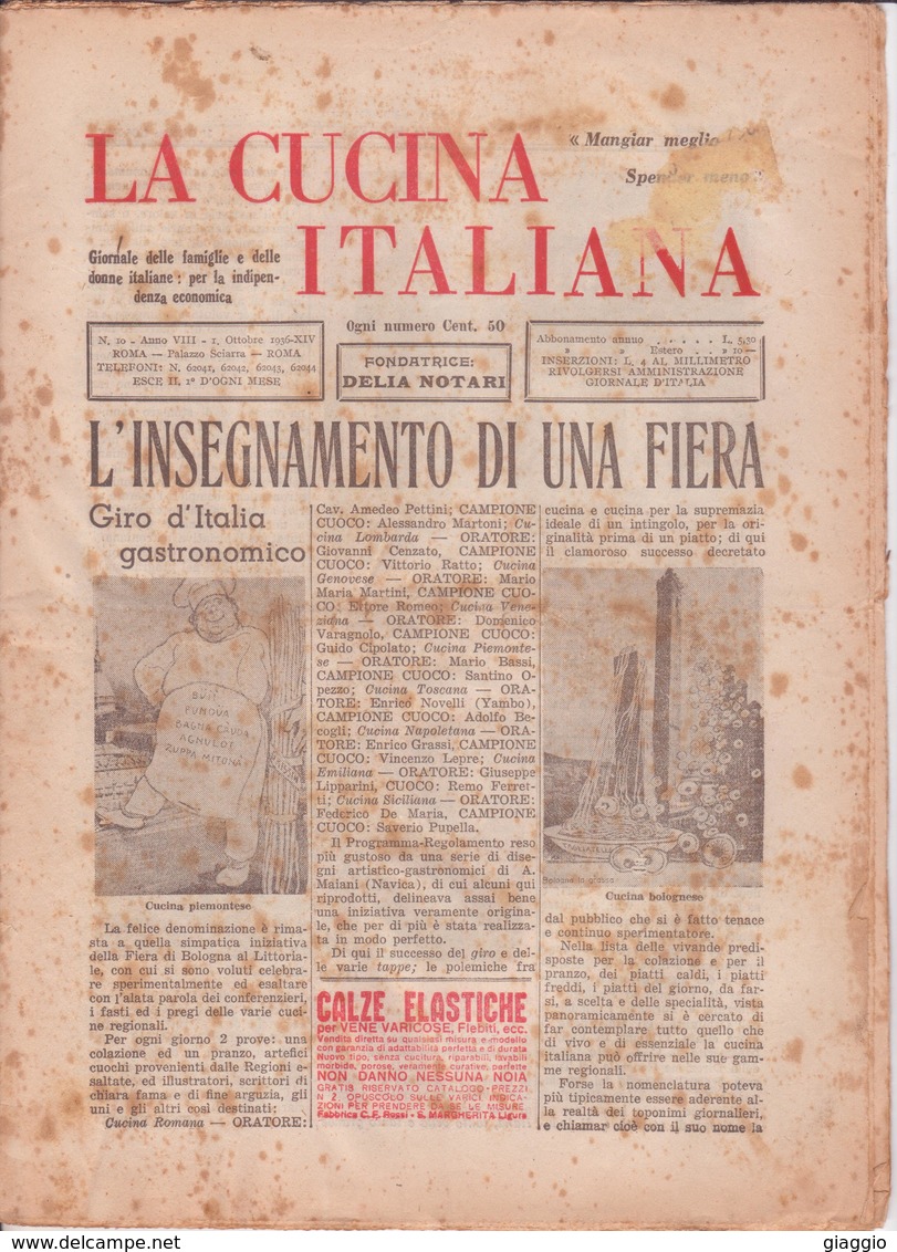 °°° La Cucina Italiana Roma 1936 Ottobre N,10 A. 8  °°° - Maison, Jardin, Cuisine