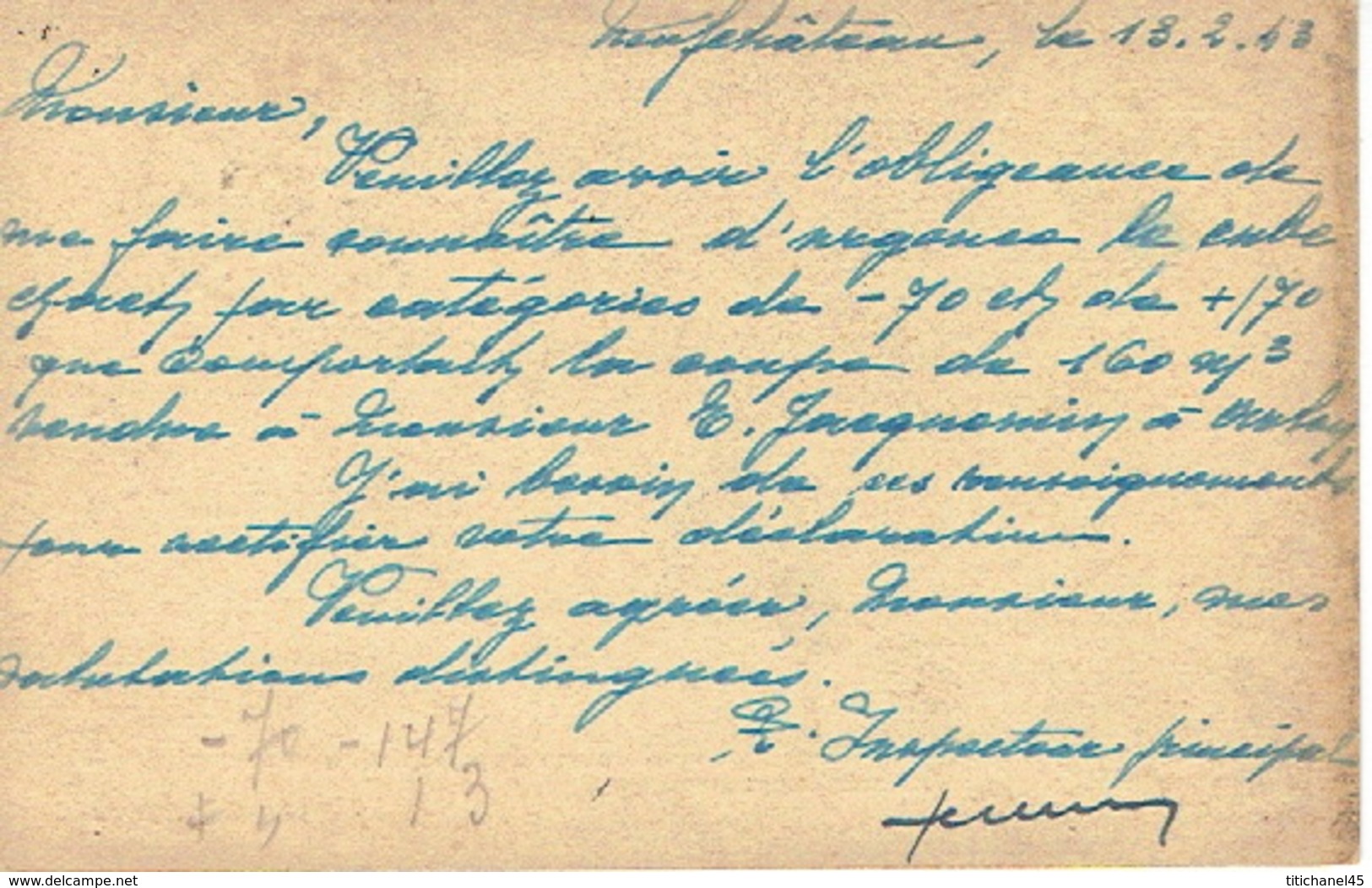 1943 Carte De Service - MINISTERE DE L'AGRICULTURE - INSPECTION FORESTIERE DE NEUFCHATEAU Vers LEGLISE - Franchigia