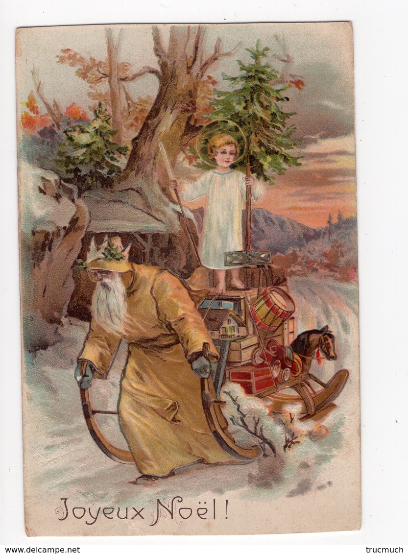 152 - JOYEUX NOËL  - Père Noël Tirant Son Traineau Rempli De Cadeaux  * En Relief * - New Year