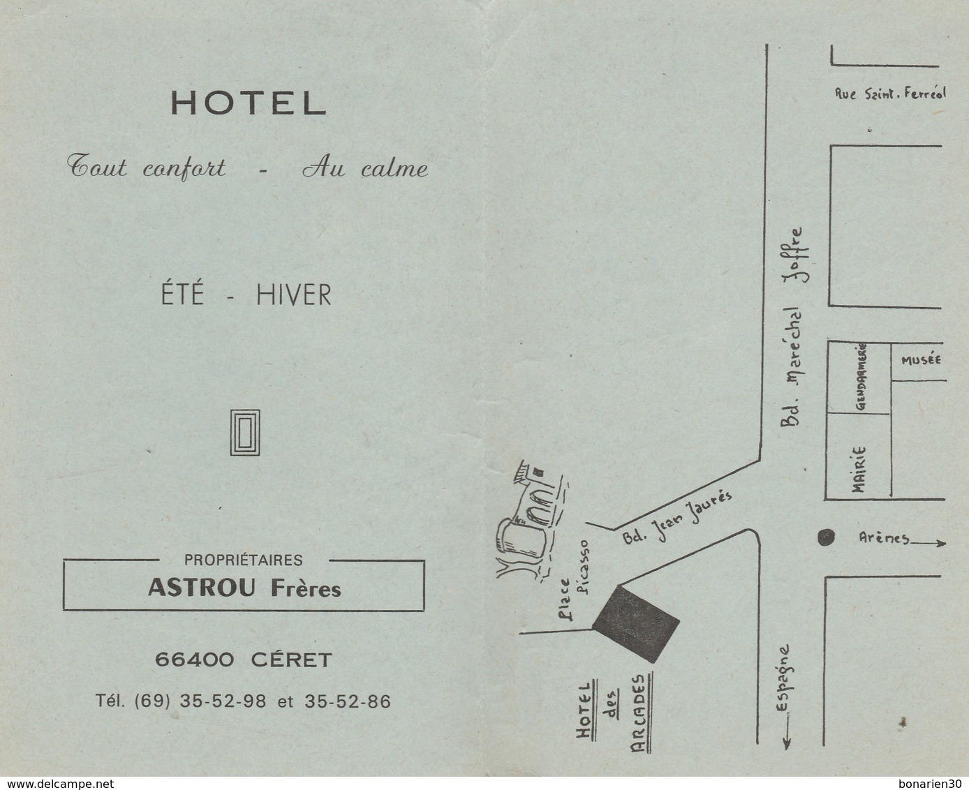 DEPLIANT 66  CERET HOTEL DES ARCADES - Ceret