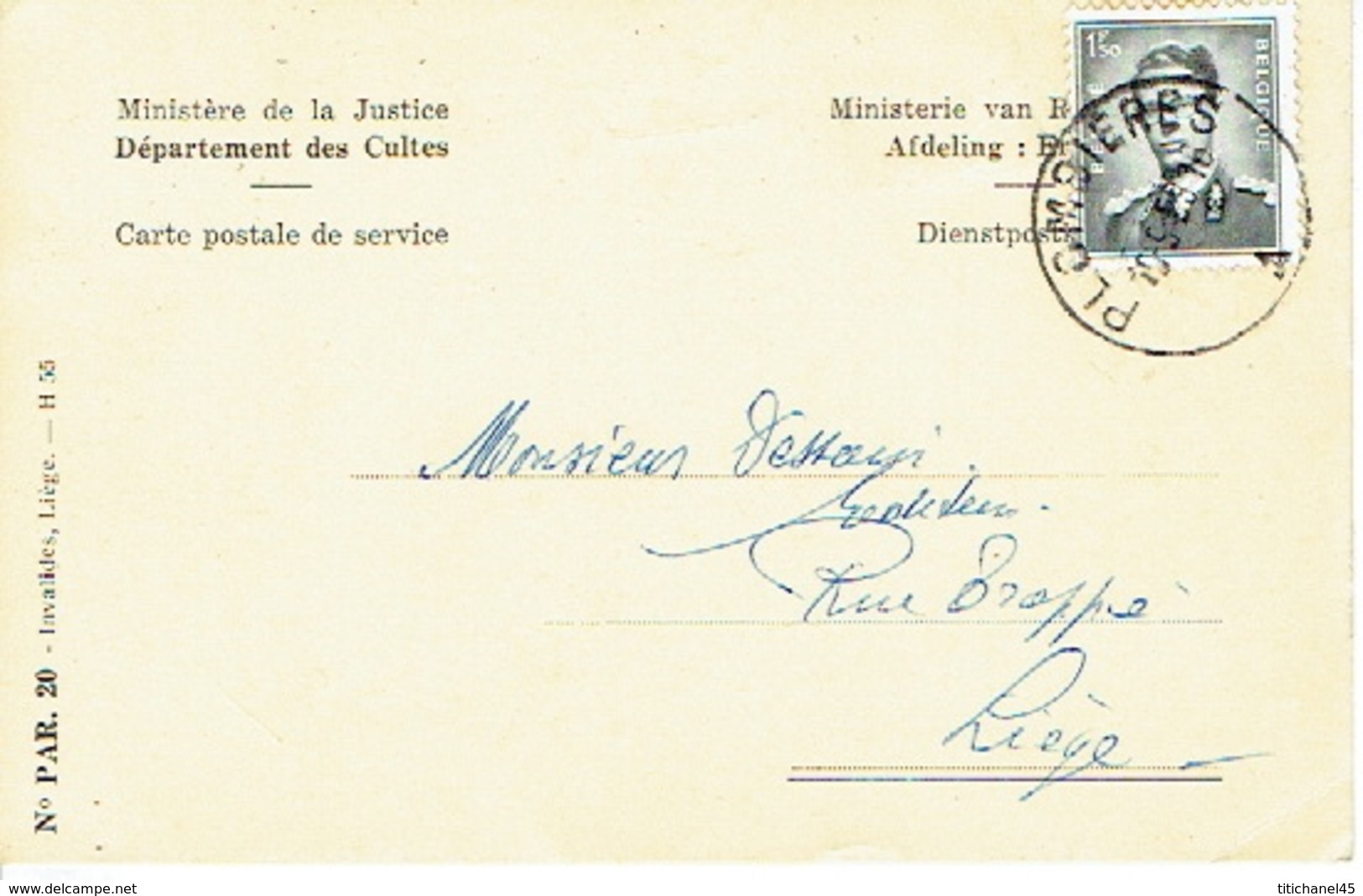 1959 - Carte Postale De Service - Ministère De La Justice - Département Des Cultes - Fabrique D'Eglise De PLOMBIERES - Plombières