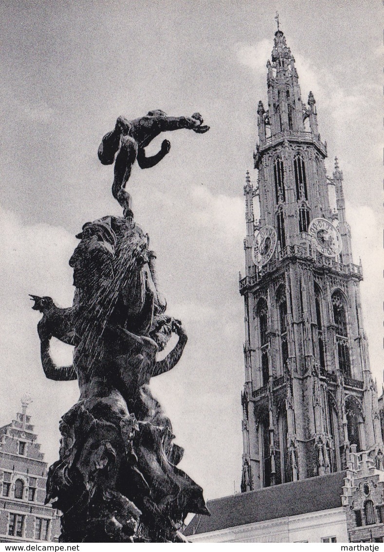 28-Antwerpen-Toren Van De Hoofdkerk En "Brabo"-Anvers-Tour De La Cathédrale Et "Brabo"-Beeldh. : Jef Lambeaux - Antwerpen