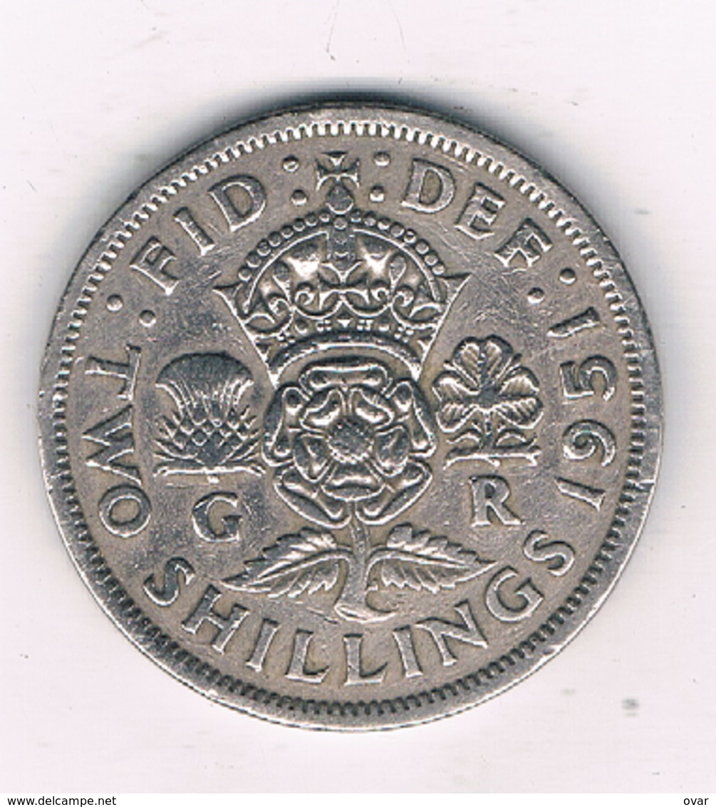 2 SHILLINGS 1951  GROOT BRITANNIE /8764// - J. 1 Florin / 2 Schillings