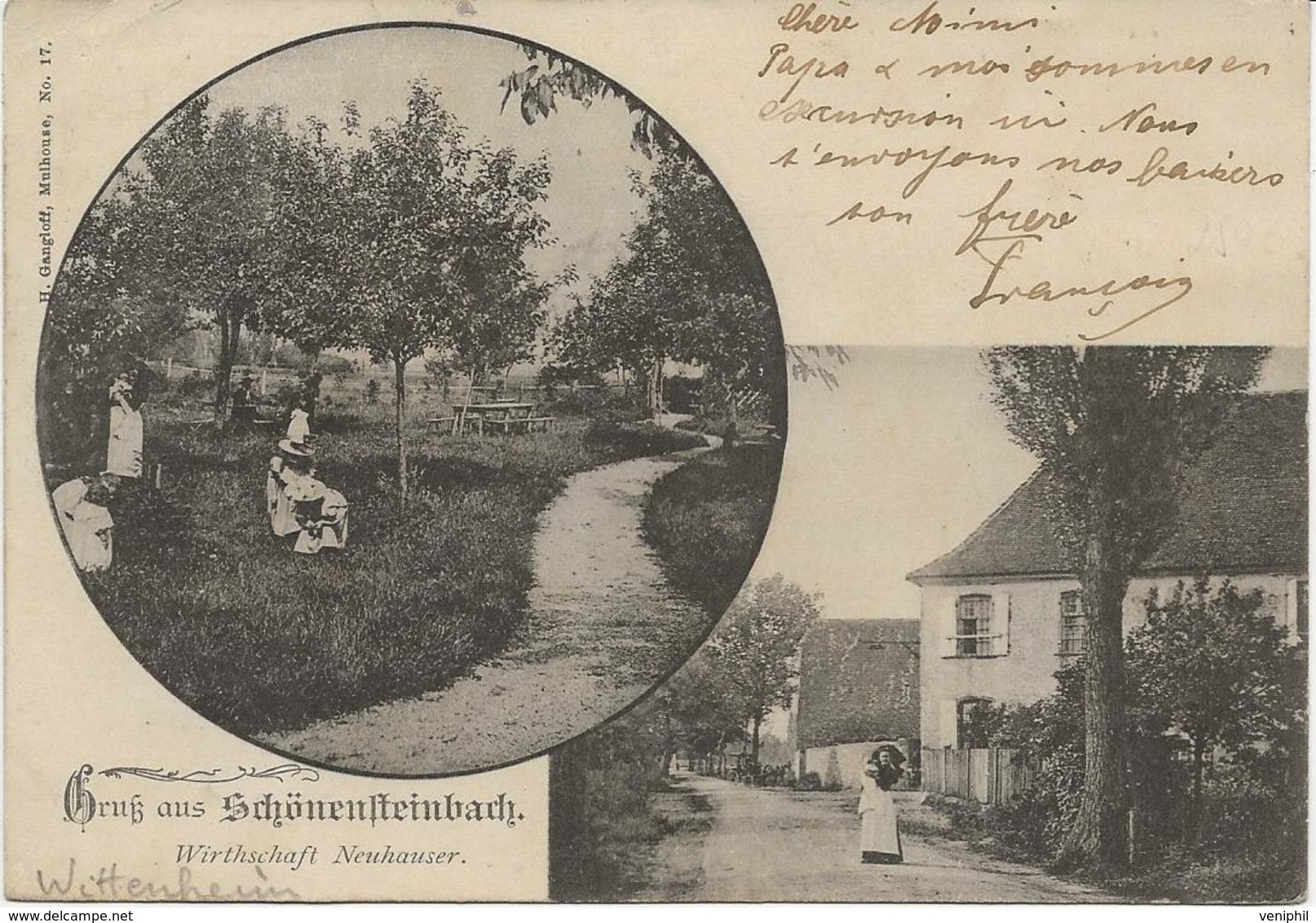 CARTE POSTALE SCHONENSTEINBACH-WITTENHEIM - AFFRANCHIE TIMBRE ALLEMAND -1899 -CARTE RARE - Wittenheim