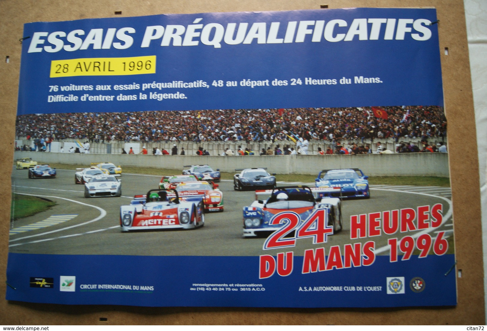 AFFICHE  24 Heures Du Mans AUTO 1996 Essais Préqualificatifs (Envoi  Sous Enveloppe.Voir En Description - Autres & Non Classés