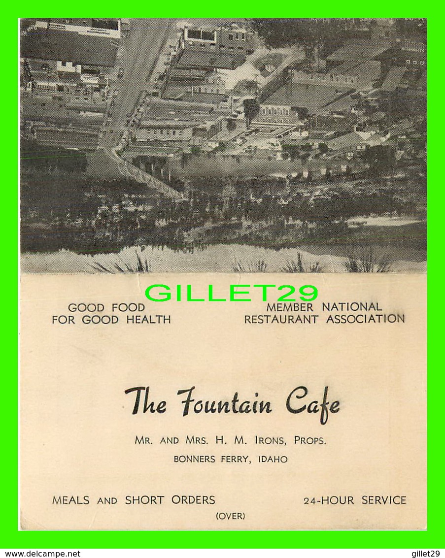 CARTES DE VISITE - BUSINESS CARD - THE FOUNTAIN CAFE, BONNERS FERRY, IDAHO - - Cartes De Visite