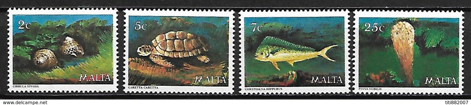 MALTE    -   1979 .   Y&T N° 588 à 591 **.   Faune Marine.  Tortue / Escargot : Poisson       Série Complète - Malte