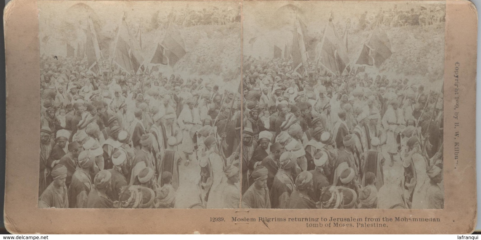 Ref A296- Photo Stereoscopique -stereo-palestine -moslem Pilgrims Return To Jerusalem From The Mohammedan Tomb Of Moise - Photos Stéréoscopiques