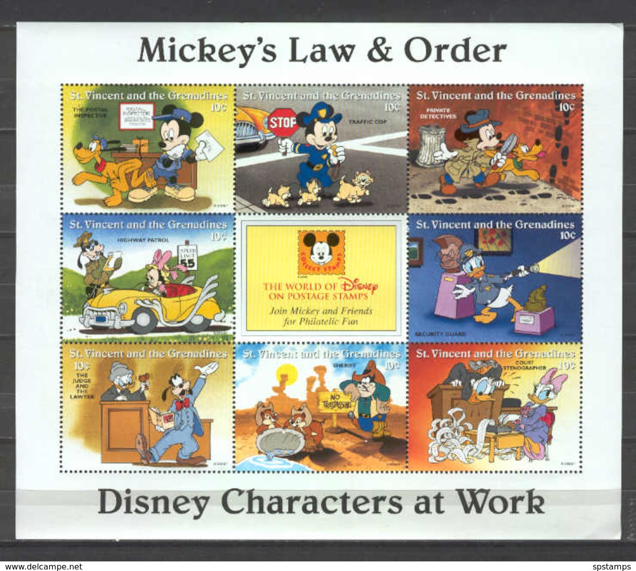 Disney St Vincent Gr 1996 Mickey's Law & Order Sheetlet MNH - Disney