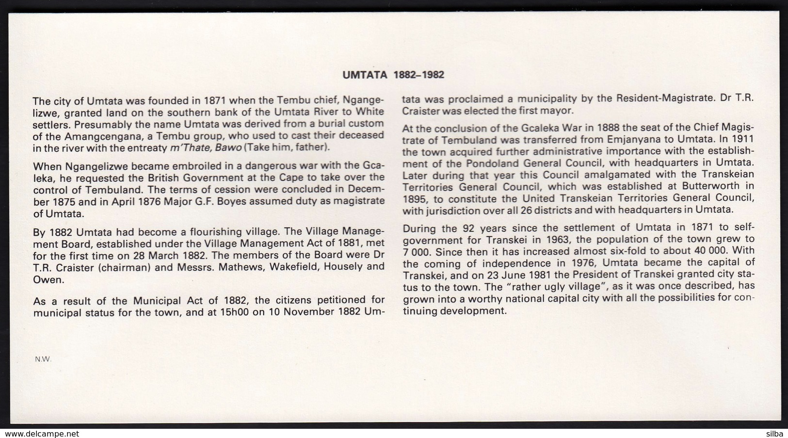 Transkei Umtata 1982 / 100th Anniversary Of Umtata / City Hall, Bunga, Botha Sigcau Building, Palace Of Justice / FDC - Transkei