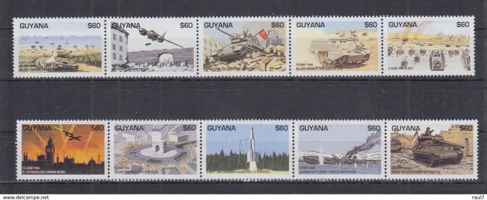 Guyana - Scènes De La 2e Guerre Dans Le Monde, Normandie, Paris - 10 Val Neufs // Mnh - Guerre Mondiale (Seconde)