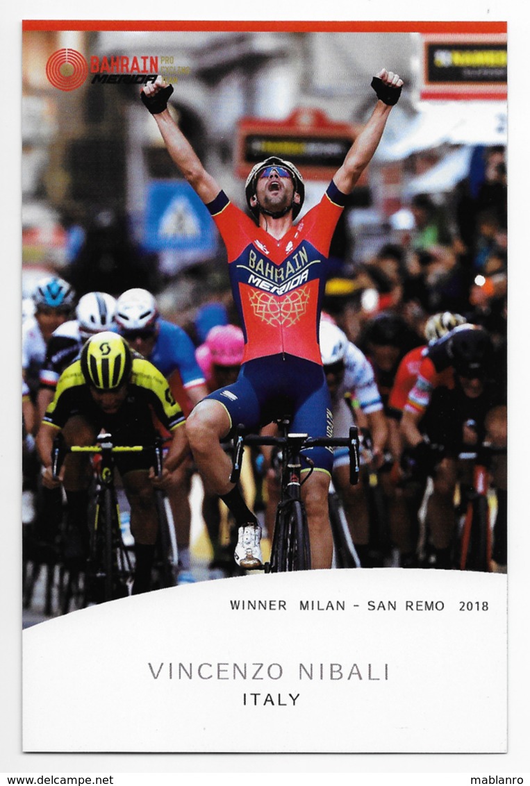 CARTE CYCLISME VINCENZO NIBALI VAINQUEUR MILAN SAN REMO 2018 - Cyclisme