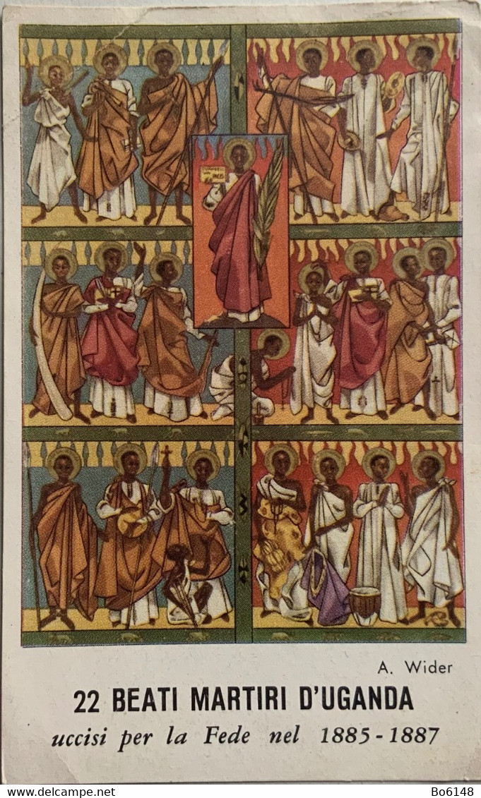 Santino Holy Card “ 22 BEATI MARTIRI Dell’UGANDA “ Dipinto A.Wider - Santini